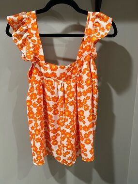 Impressions Orange and White Floral Ruffle Tank Top